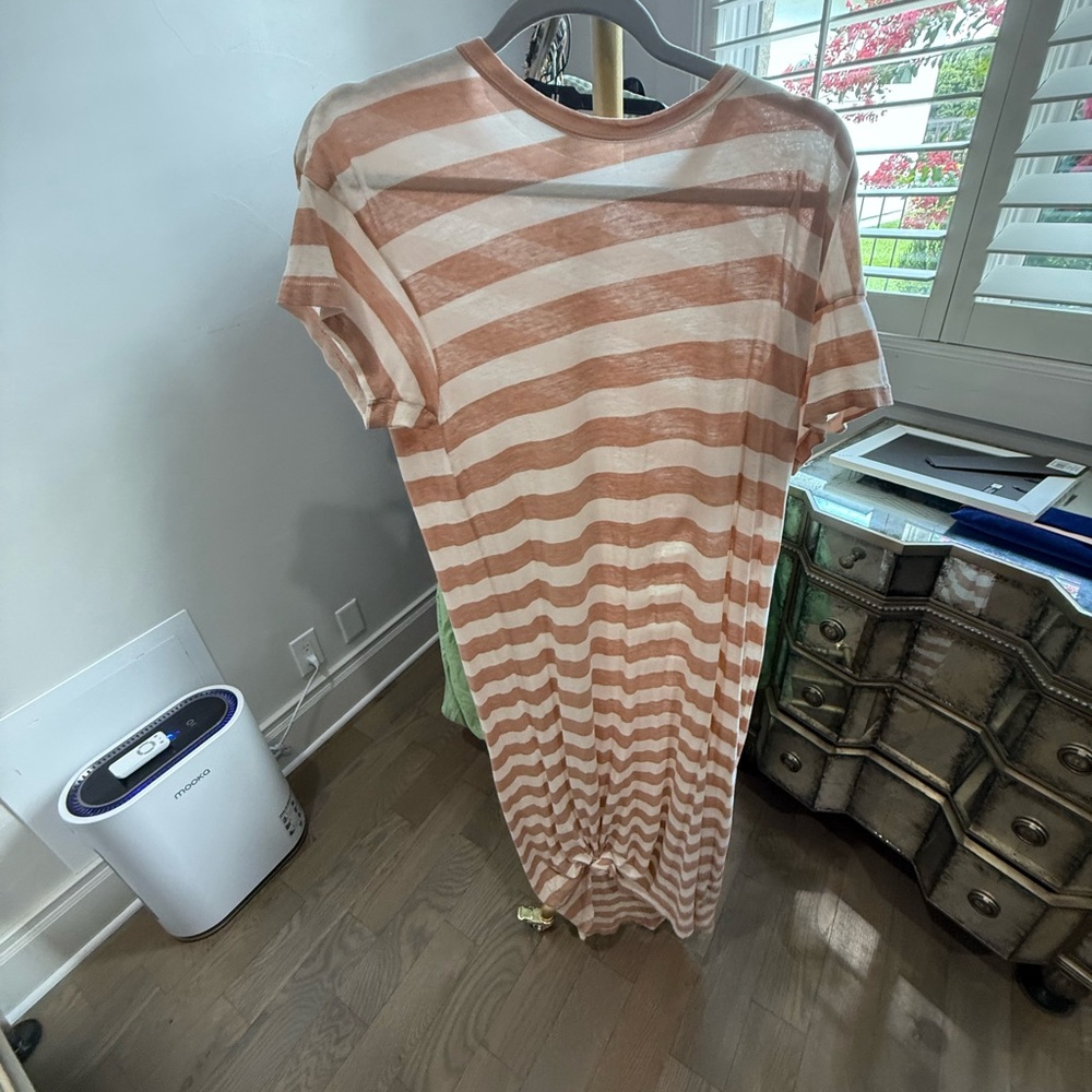 THE GREAT. Striped Maxi Dress in Peach and Cream